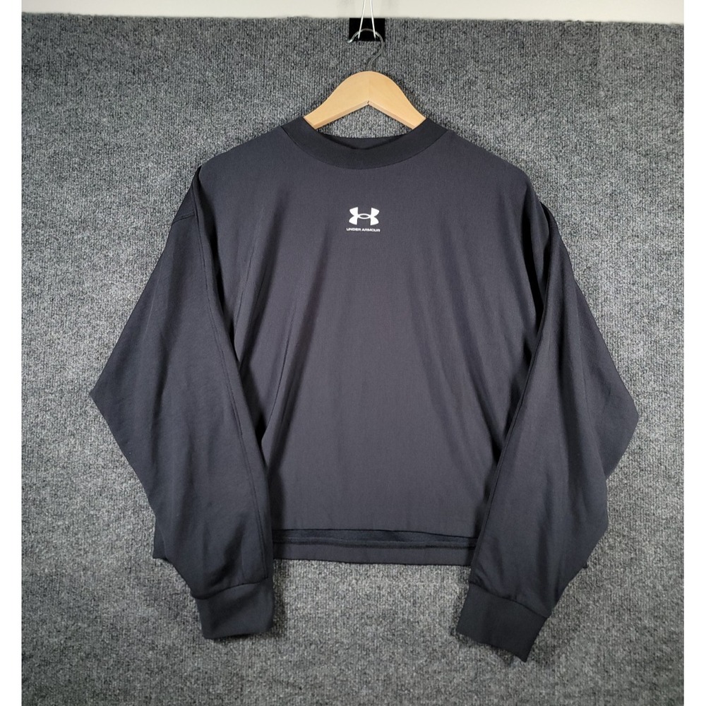 Under Armour Rival Terry Crew Womens Medium Black Sweatshirt Crop Gym Pullover